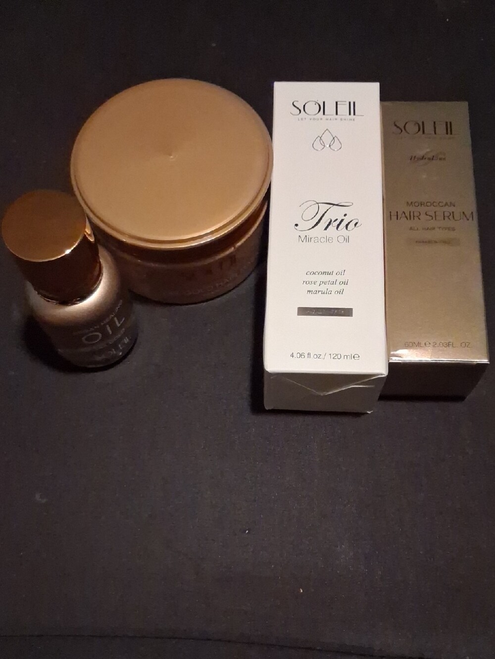 Soleil Trio Miracle Oil Hair Treatment, Argan Healing Oil 24K Gold, Mask, Serum
